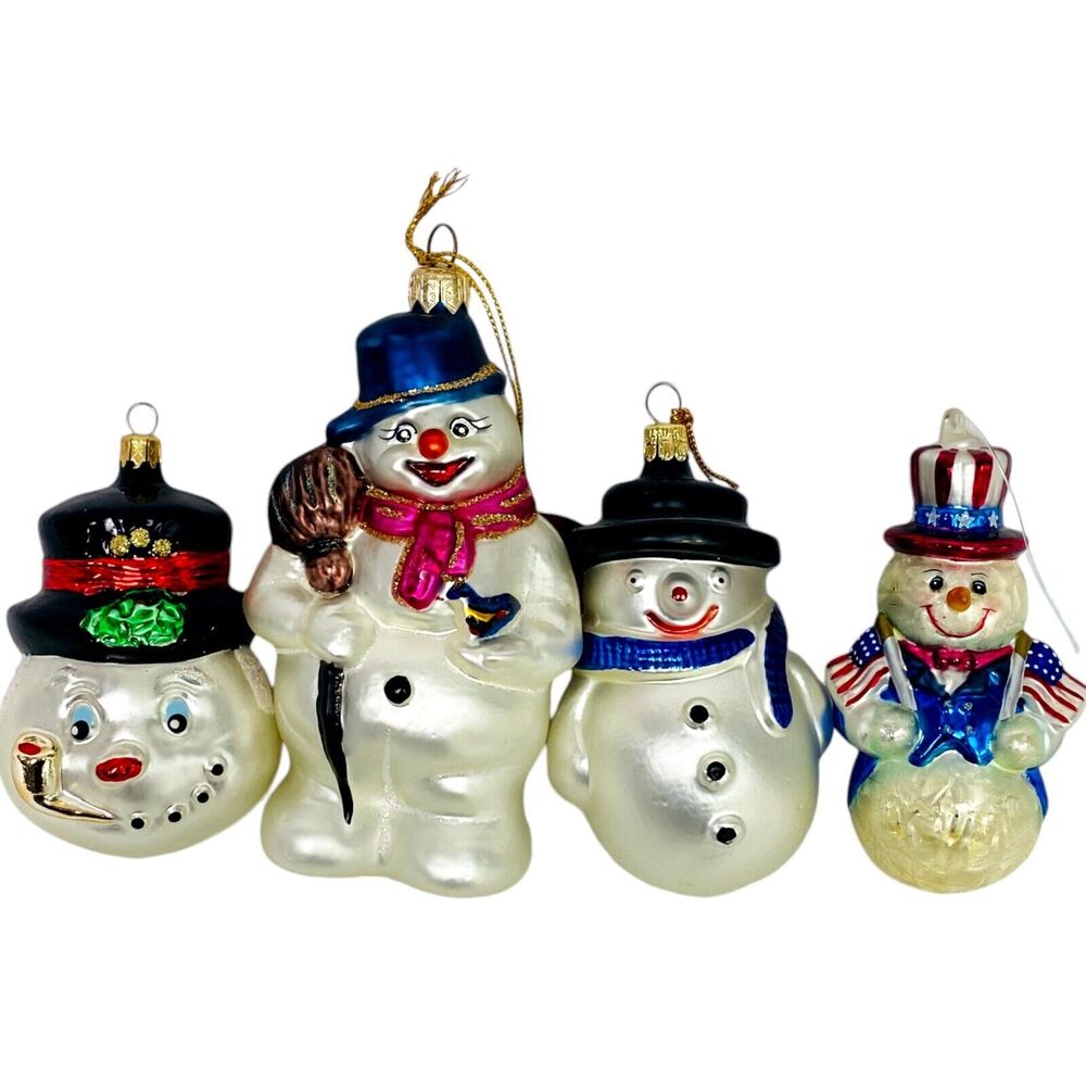 Snowman Blown Glass Ornament Vintage Poland Czech R. Columbia Christmas lot of 4
